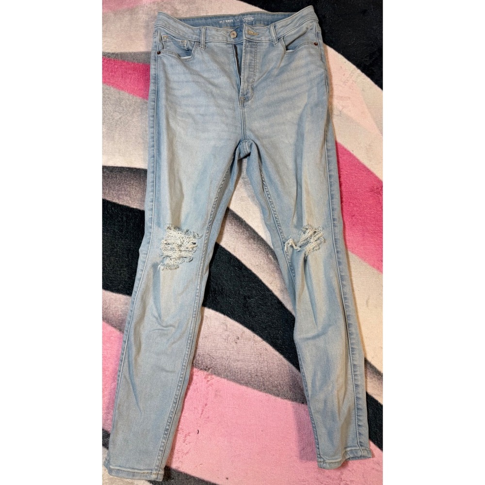 Old Navy Rockstar Super Skinny Extra High Rise Distressed Light Wash Jeans 10
